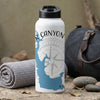 White water bottle with blue map graphic and "AR CANYON" text.