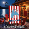Garden flag with red and white stripes, blue Lake Manawa outline, and "The Smith Family" text.