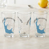Three clear glasses feature blue Parker Canyon Lake maps and compass graphics.