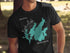 Black t-shirt with Leech Lake Minnesota map and compass graphic.