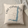 Cream pillow with Lake Vermillion MN map, compass design, and text.