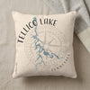 Tellico Lake Tennessee map and compass rose on a textured cream pillow.