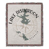 Woven blanket with "Lake Disharoon Georgia" text and compass design.