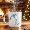 White mug with "Lizard Lake Minnesota" map and compass design.