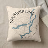 Shuswap Lake British Columbia map on an off-white textured pillow.