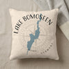 Throw pillow with Lake Bomoseen map and compass design, Vermont.