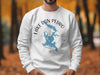 White sweatshirt with blue Lake Don Pedro, California map and compass design.