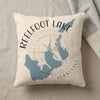 Reelfoot Lake Tennessee map on a textured ivory pillow with compass rose design.