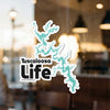 Tuscaloosa Life sticker featuring a teal lake map outline and copyright text.