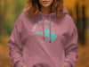 Rose hoodie with white Lake Rampart Colorado design and compass graphic.