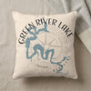 Cream pillow with Green River Lake map and compass rose design.
