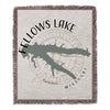 Woven throw with Fellows Lake map graphic and compass rose, text: Fellows Lake Missouri.