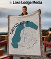 Throw blanket with Grand Lake, Colorado map and compass design.