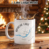 White mug with "Apache Lake Arizona" text and a compass rose design.