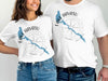 White t-shirts with "Lake Havasu Arizona" text and a blue lake map design.