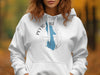 White hoodie with Peyto Lake map illustration and Banff text.