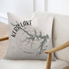 Kerr Lake Virginia map design on a light-colored pillow with a compass rose graphic.