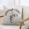 Pillow with "Minong Flowage Wisconsin" text and lake map graphic on a compass rose.