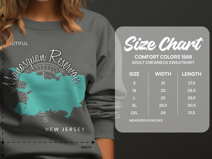 Comfort Colors 1566 adult crewneck sweatshirt size chart for Manasquan Reservoir.