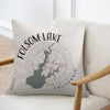 Folsom Lake California map and compass design on a decorative pillow.