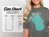 Comfort Colors 1717 heavyweight adult tee size chart with Lake George graphic.