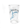 Clear glass pint glass with a blue map of Lake Shelbyville and compass design.