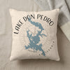 Cream pillow with blue Lake Don Pedro map and California text.