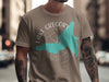 T-shirt with a teal Lake Gregory California outline over a compass graphic.