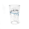 Glass with Fontana Lake design featuring a compass and water outline.
