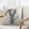 Throw pillow with Rend Lake, Illinois map and compass design.