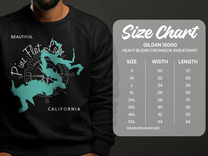 Gildan 18000 sweatshirt size chart showing measurements for sizes S-5XL.