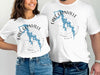 White t-shirts with Lake Glenville and North Carolina map design.