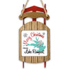 Wooden sled ornament with "Merry Christmas from Lake Rampart" and turquoise lake shape.