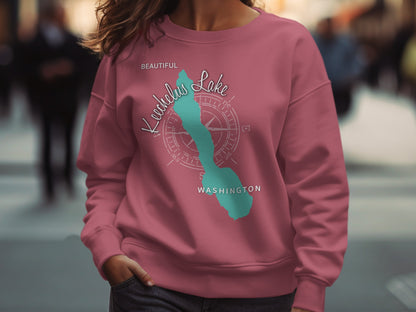 Kechilous Lake Washington map design on a maroon sweatshirt.