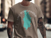 Taupe t-shirt with Lake Derwentwater map graphic and compass details.