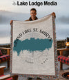 Throw blanket with "Grand Lake St. Marys Ohio" map design and compass graphic.