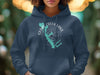 Navy blue hoodie with Cedar Creek Lake map and compass graphic.