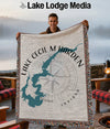 Woven blanket featuring Lake Cecil M Harden map and Indiana text.