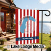 Grand Lake Colorado garden flag with red and white stripes and custom family name.
