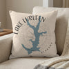 Decorative pillow with Lake Lurleen Alabama map design and compass rose.