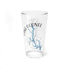 Clear glass pint glass with Lake Oconee Georgia map and compass design.