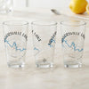 Three clear glasses with "Taylorsville Lake Kentucky" and compass map design.