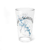 Clear glass pint glass with blue map of Lake Tuscaloosa and compass rose.