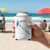 White can cooler with blue Lake Havasu, Arizona map and compass design.