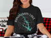 Black t-shirt with "Randleman Lake" text, compass, and North Carolina map outline.