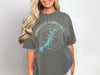Tenkiller Ferry Lake Oklahoma compass graphic on dark grey t-shirt.