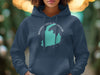 Navy hoodie with a teal Merrill Creek Reservoir map graphic and "New Jersey" text.