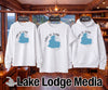 White sweatshirt, short sleeve shirt, and hoodie featuring Lake St. Clair Michigan design.