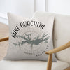 Throw pillow with Lake Ouachita Arkansas map design and compass rose.