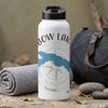 White water bottle with "BOW LAKE" text, compass, and blue lake graphic.